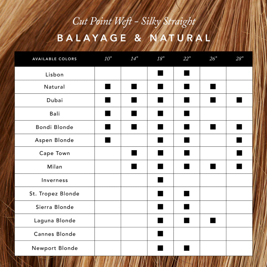 Colors Available in Cut-Point Weft - Silky Straight Collection
