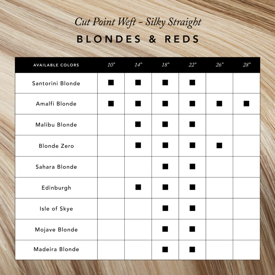 Colors Available in Cut-Point Weft - Silky Straight Collection